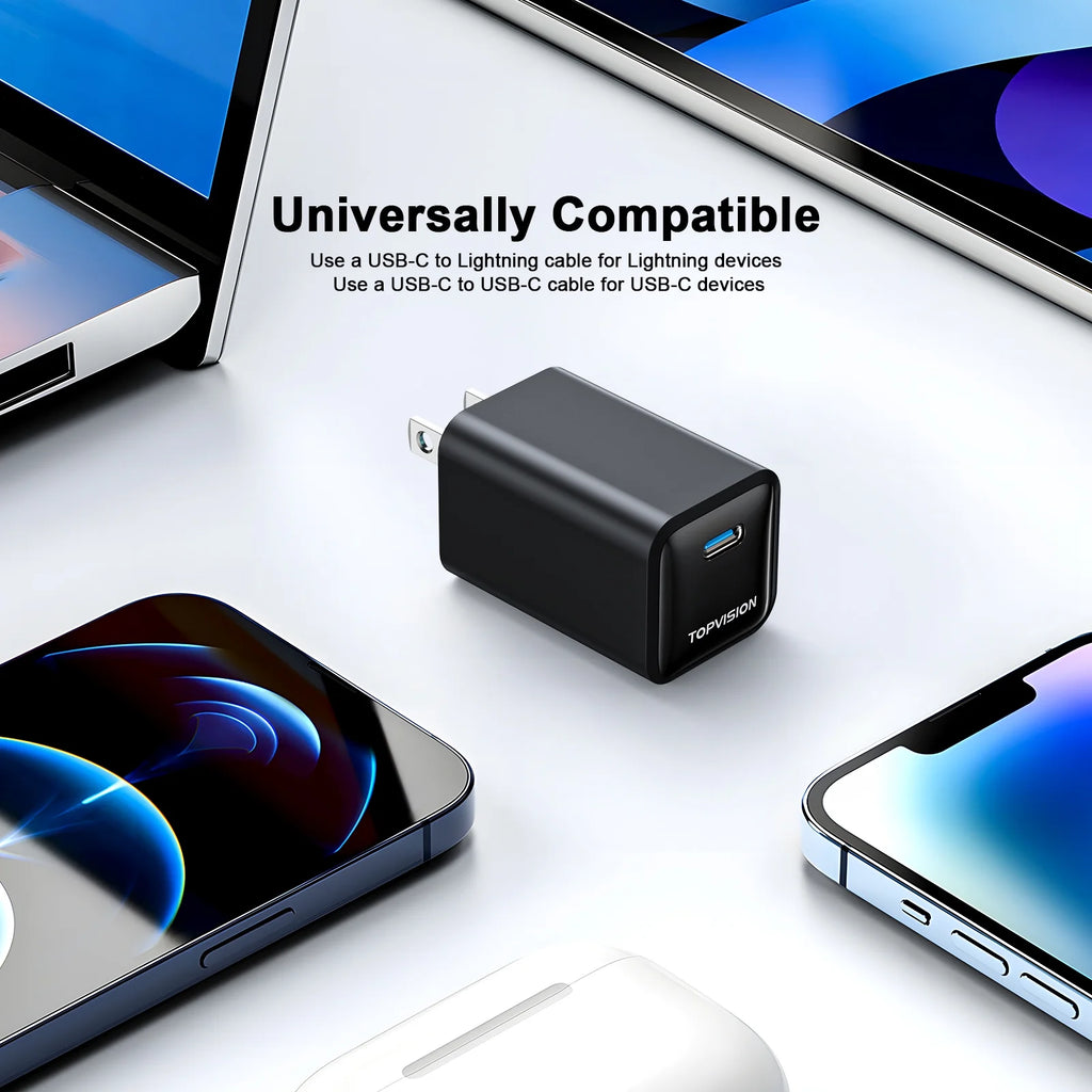 TOPVISION USB-C Charger Block 65W, Fast Charging Wall Charger Adapter for Apple, Android, 1 Pack