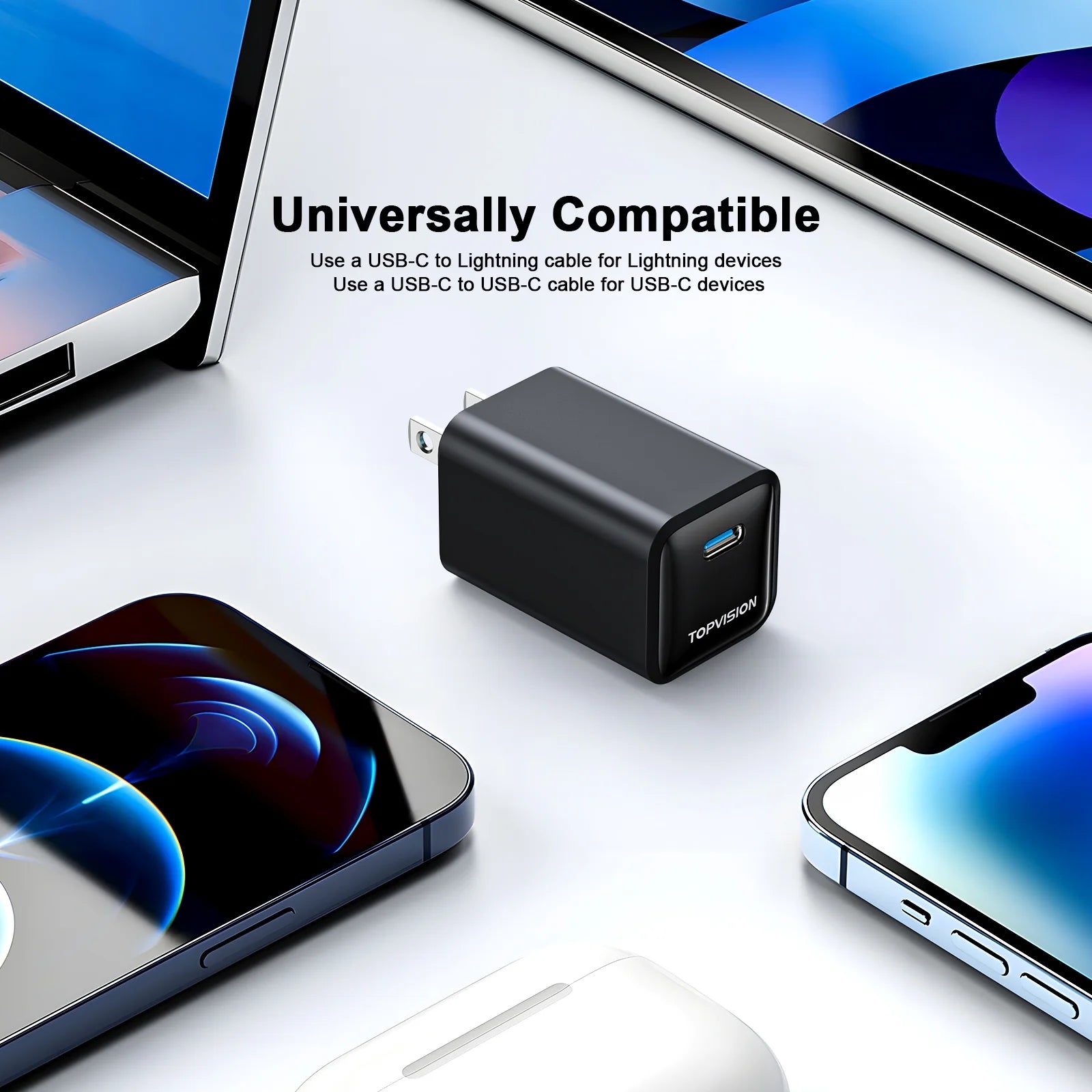 TOPVISION USB-C Charger Block 65W, Fast Charging Wall Charger Adapter for Apple, Android, 1 Pack