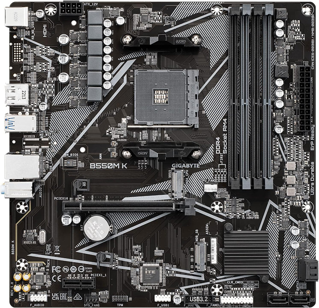 GIGABYTE B550M K AMD AM4 Micro-Atx Motherboard,Supports Ryzen 5000/4000/3000 Series Processors,Ddr4,3+3 Power Phase,2X M.2,Pcie 4.0,USB 3.2 Gen 1,Gbe Lan,Q-Flash,(Pack of 10)
