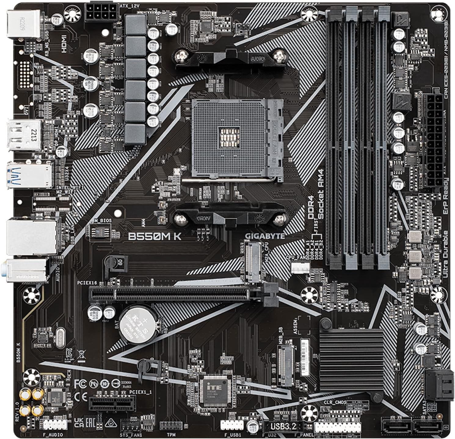 GIGABYTE B550M K AMD AM4 Micro-Atx Motherboard,Supports Ryzen 5000/4000/3000 Series Processors,Ddr4,3+3 Power Phase,2X M.2,Pcie 4.0,USB 3.2 Gen 1,Gbe Lan,Q-Flash,(Pack of 10)