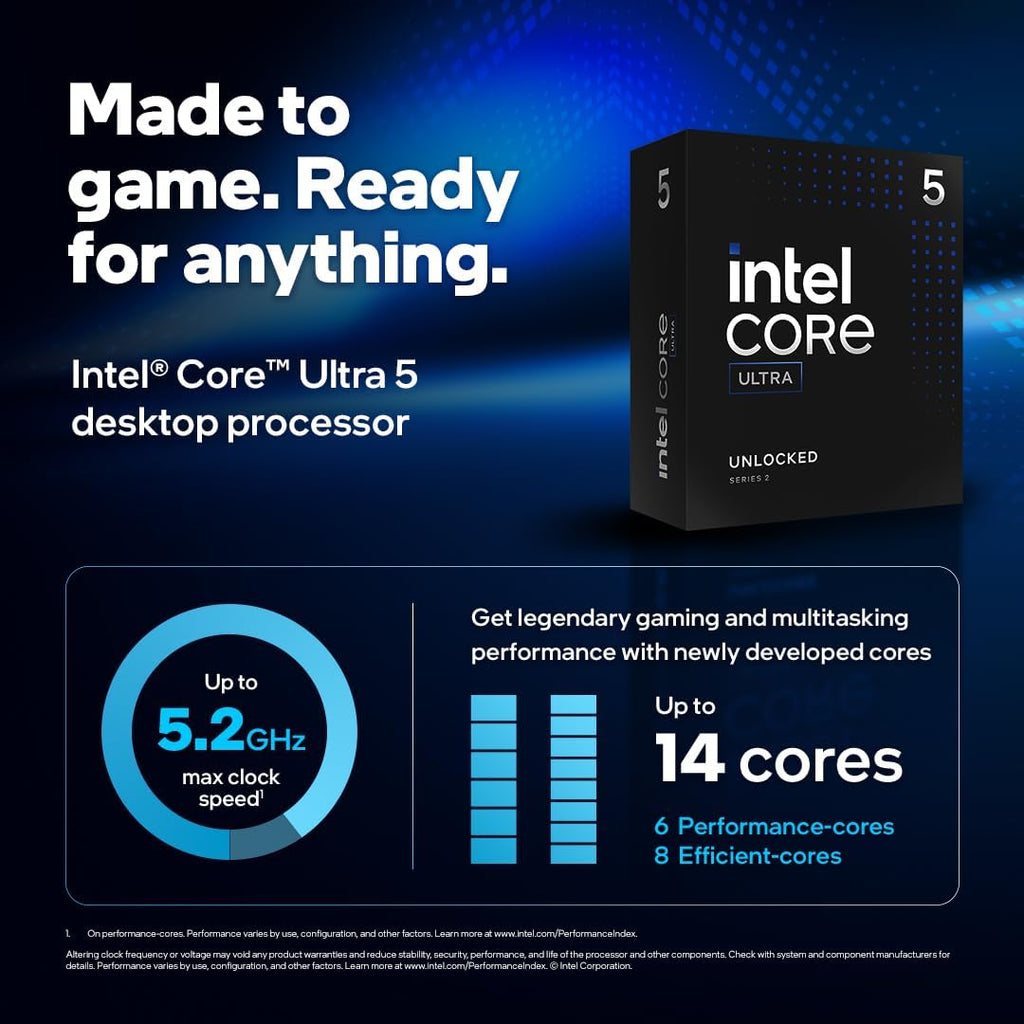 Intel Core Ultra 5 Desktop Processor 245KF - 14 Cores (6 P-Cores + 8 E-Cores) up to 5.2 Ghz