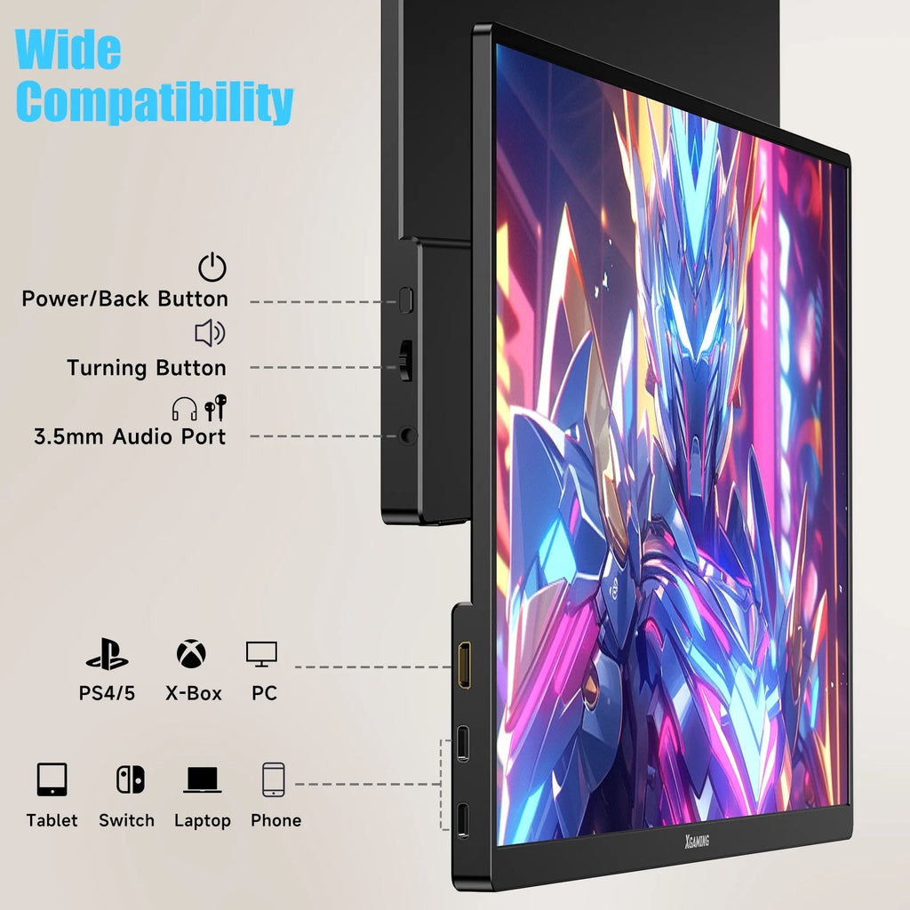 Xgaming 15.6'' Portable Monitor, 1080P FHD IPS Laptop Monitor with Case (Black)