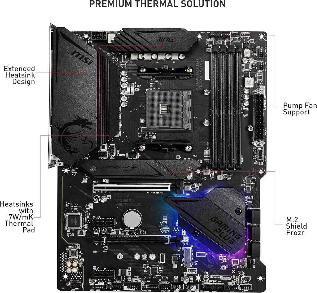 MSI MPG B550 Gaming plus Gaming Motherboard (AMD Ryzen 5000, AM4, DDR4, Pcie 4.0, SATA 6Gb/S, M.2, USB 3.2 Gen 2, HDMI/DP, ATX)