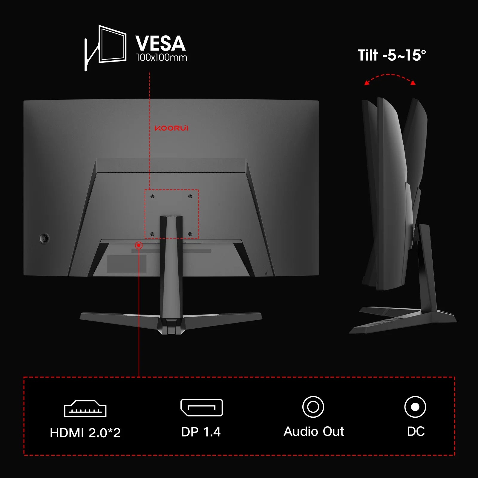 KOORUI 27 Inch 1440P Curved Gaming Monitor, 180Hz QHD Computer Monitor, 1Ms Adaptive-Sync, Hdmi/Displayport, 27E6QCA
