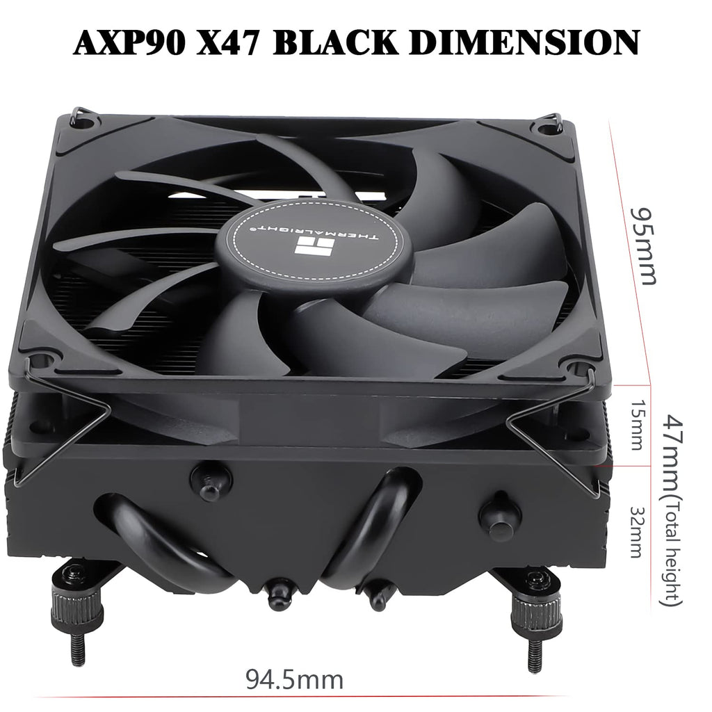 AXP90 X47 Black Low Profile CPU Air Cooler, 47Mm Height, TL-9015B Slim PWM CPU Fan, AGHP Technology, Computer ITX CPU Heatsink Cooler, for AMD:AM4 Am5/Intel 1150/1151/1200/1700