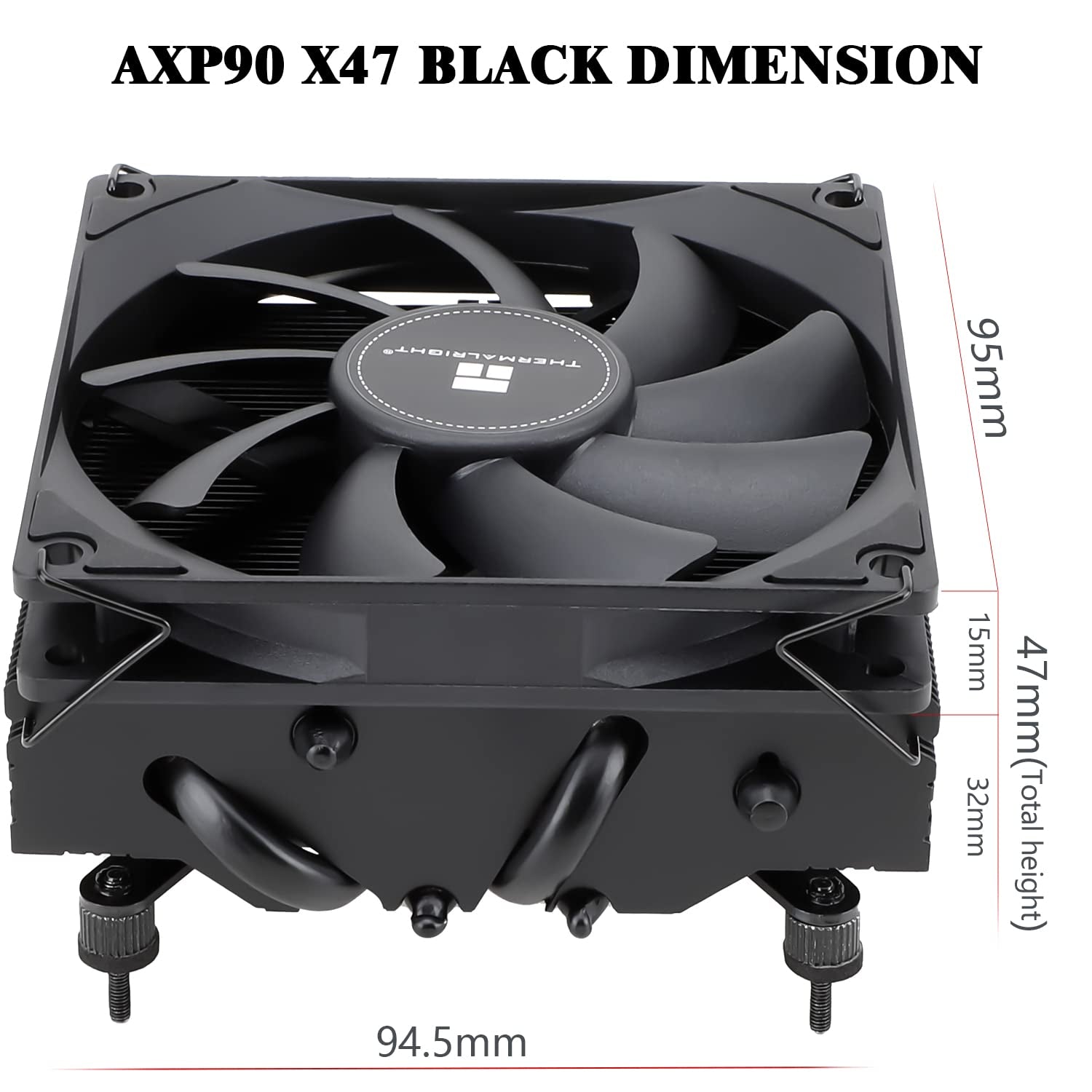 AXP90 X47 Black Low Profile CPU Air Cooler, 47Mm Height, TL-9015B Slim PWM CPU Fan, AGHP Technology, Computer ITX CPU Heatsink Cooler, for AMD:AM4 Am5/Intel 1150/1151/1200/1700
