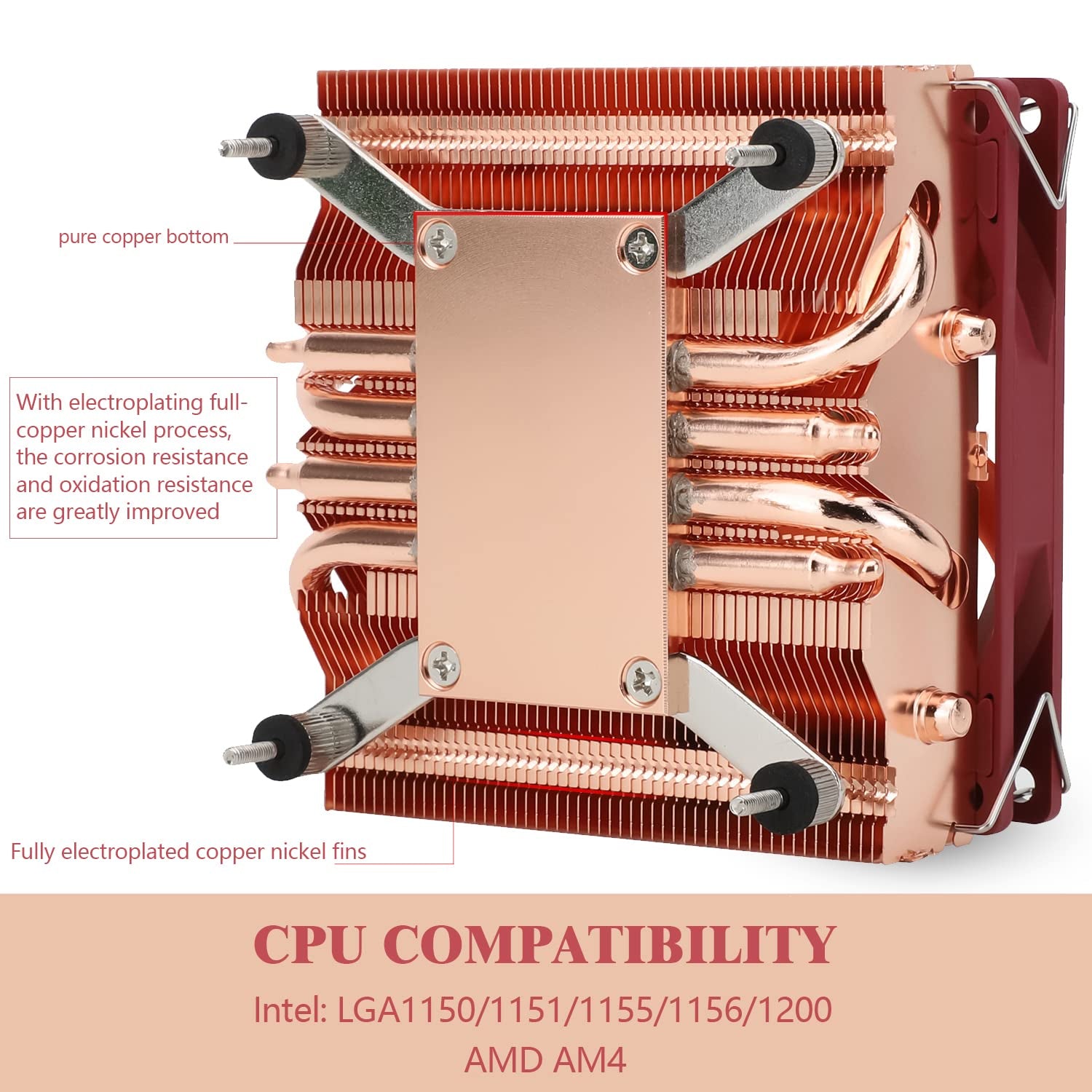 AXP90 X47 Full Low Profile CPU Cooler, 47Mm Height, with TL-9015R Slim PWM CPU Fan,Pure Copper Version, Computer ITX Heatsink Cooler, for AMD:AM4 Am5/Intel 1150/1151/1200/1700
