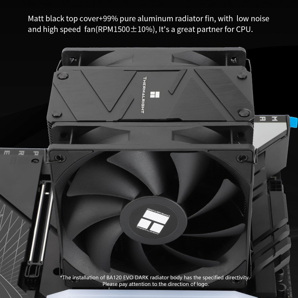 Burst Assassin 120 EVO DARK CPU Cooler, 2*120Cm PWM Quiet Fan CPU Air Cooler with 1500RPM Speed,Brushed Black Top,For Intel LGA1851/1700/1150/1151/1200&AM4/ AM5, Computer CPU Cooler,Black