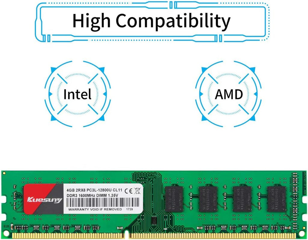 8GB (2X4Gb) DDR3 1600Mhz DIMM PC3-12800 UDIMM Non-Ecc CL11 240-Pin 1.35V/1.5V Desktop Computer RAM Memory Upgrade Kit