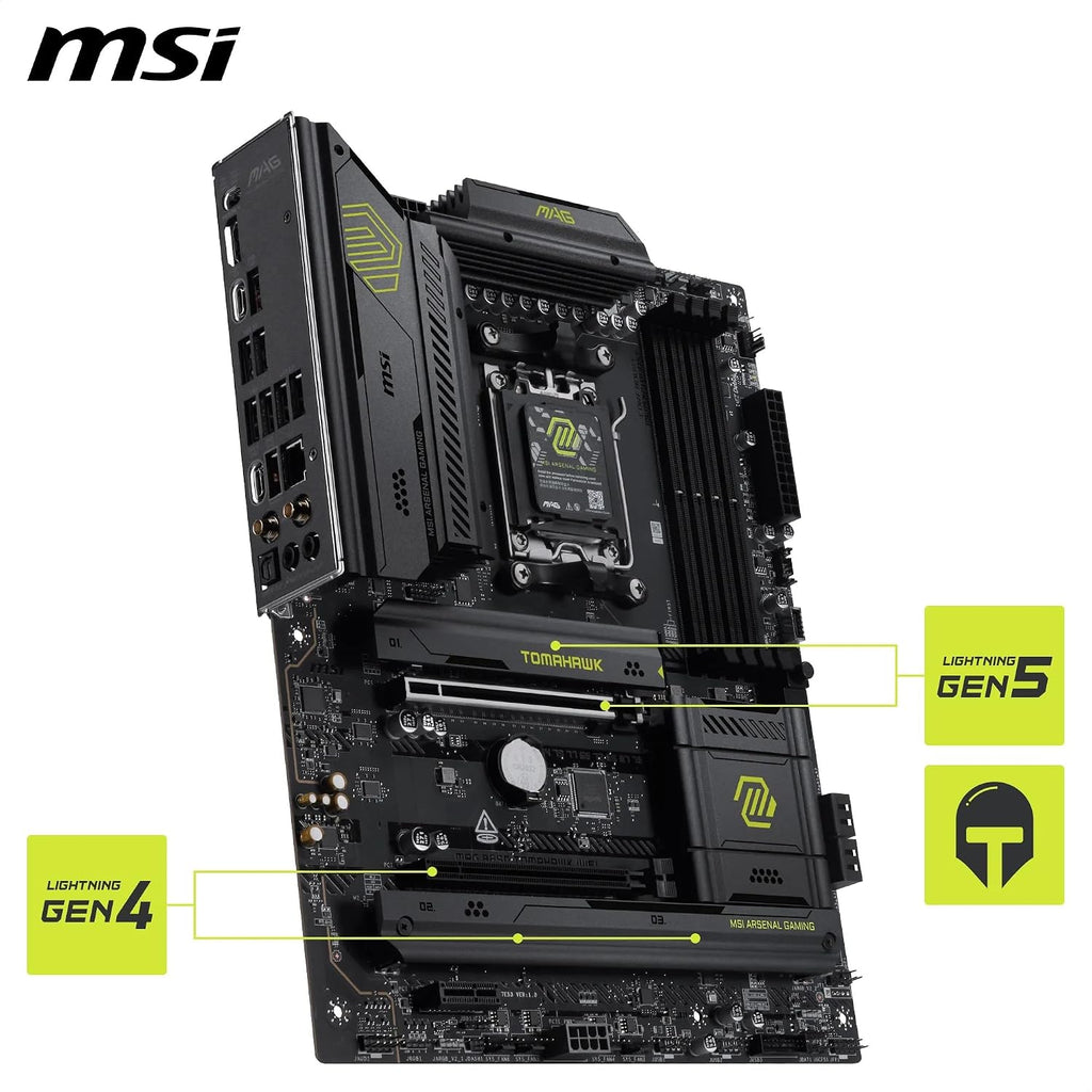 MSI MAG B850 Tomahawk Wifi Motherboard, ATX - Supports AMD Ryzen 9000/8000 / 7000 Processors, AM5-80A SPS VRM, DDR5 Memory Boost 8200+ Mt/S (OC), Pcie 5.0 X16, M.2 Gen5, Wi-Fi 7, 5G LAN
