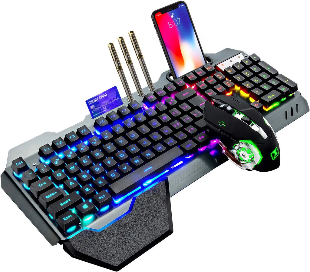 Lexonelec Wireless Gaming Keyboard and Mouse, RGB Backlit Rechargeable Mouse, Removable Hand Rest, Full Size