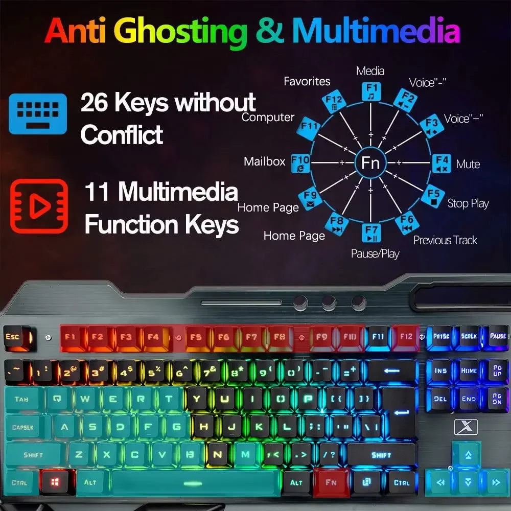 Lexonelec Wireless Gaming Keyboard and Mouse, RGB Backlit Rechargeable Mouse, Removable Hand Rest, Full Size