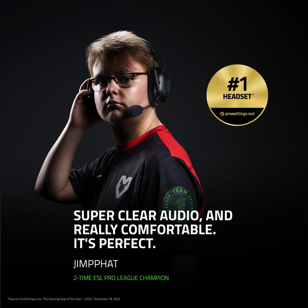 Razer Blackshark V2 Pro Wireless PC Gaming Headset, 2.4Ghz, BT, Hyperspeed Wireless, 70Hr Battery, 320G, Black