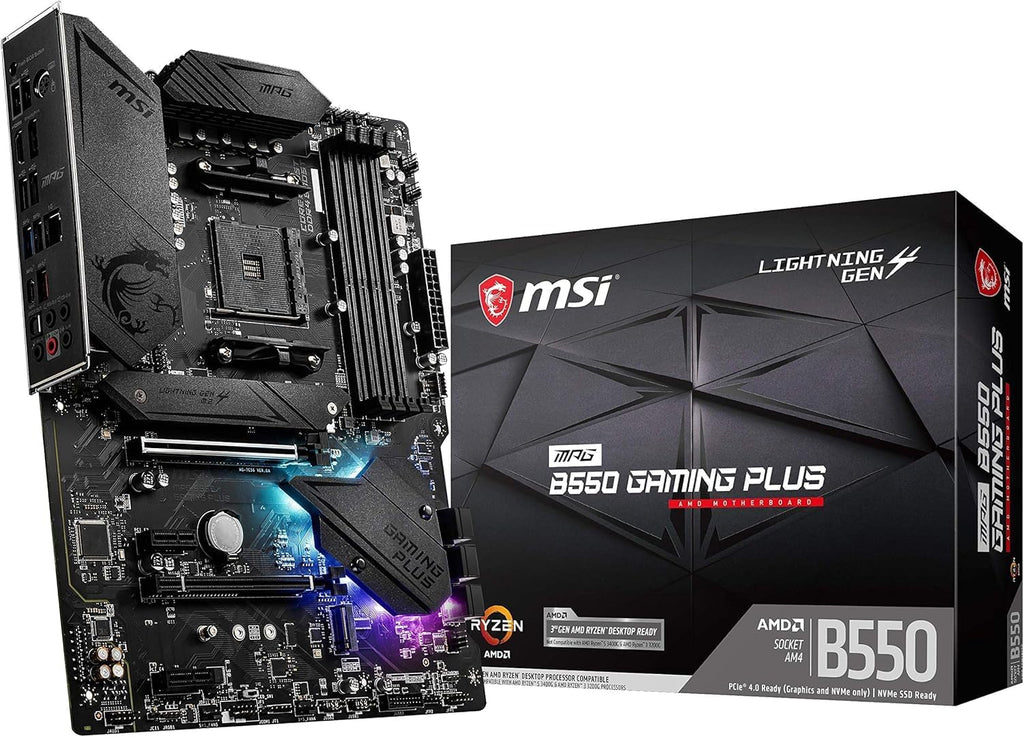 MSI MPG B550 Gaming plus Gaming Motherboard (AMD Ryzen 5000, AM4, DDR4, Pcie 4.0, SATA 6Gb/S, M.2, USB 3.2 Gen 2, HDMI/DP, ATX)