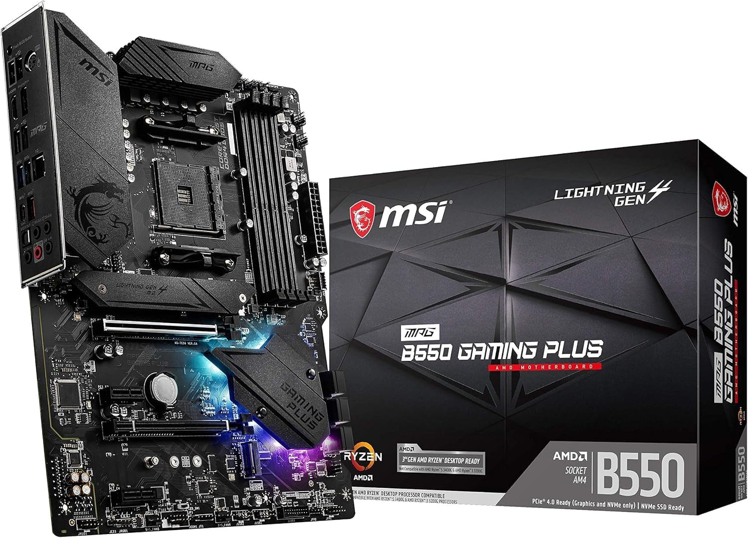 MSI MPG B550 Gaming plus Gaming Motherboard (AMD Ryzen 5000, AM4, DDR4, Pcie 4.0, SATA 6Gb/S, M.2, USB 3.2 Gen 2, HDMI/DP, ATX)