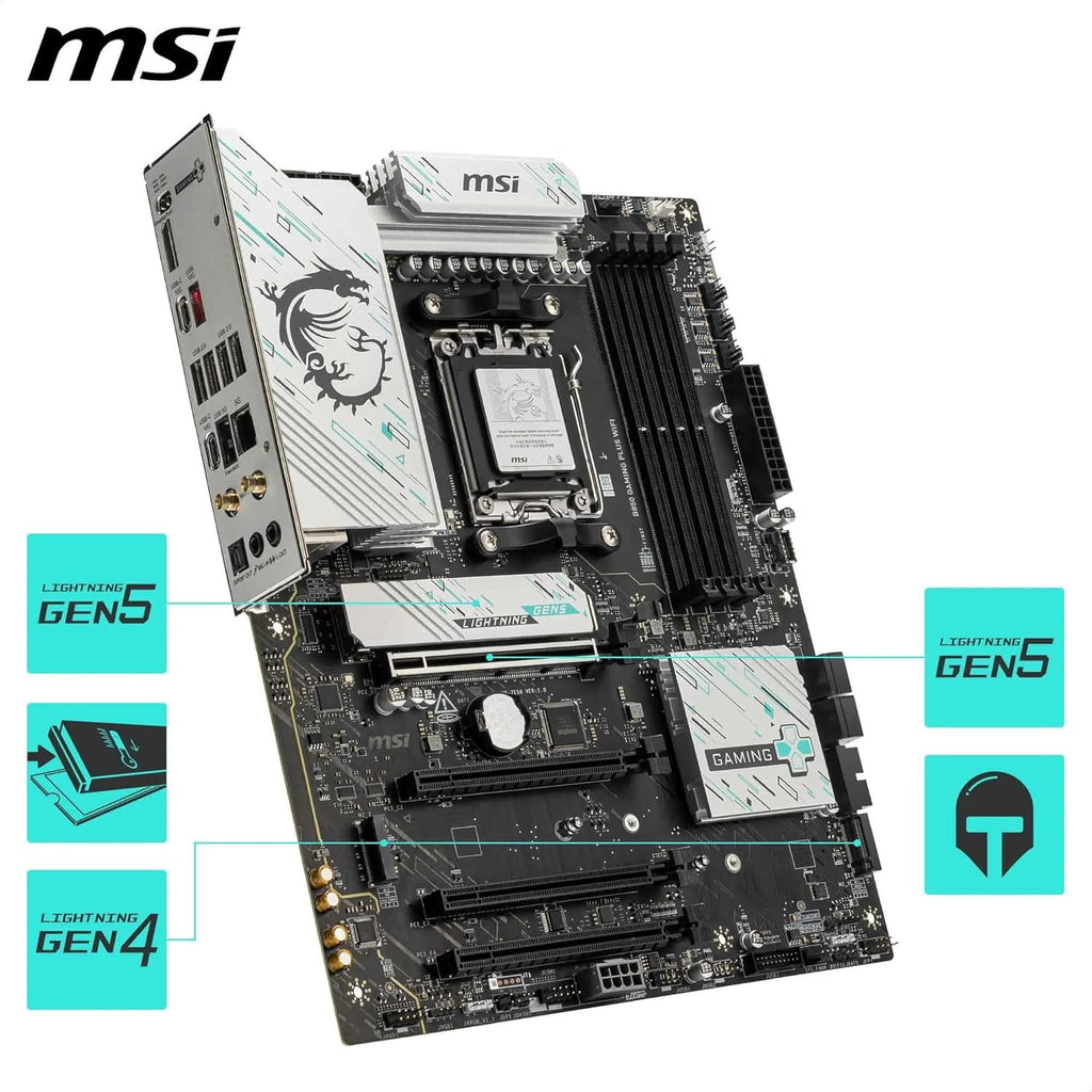 MSI B850 Gaming plus Wifi V1 Motherboard, ATX - Supports AMD Ryzen 9000/8000 / 7000 Processors, AM5 - DDR5 Memory Boost 8200+ Mt/S (OC), Pcie 5.0 X16 & 4.0 X16, M.2 Gen5, Wi-Fi 7, 5G LAN