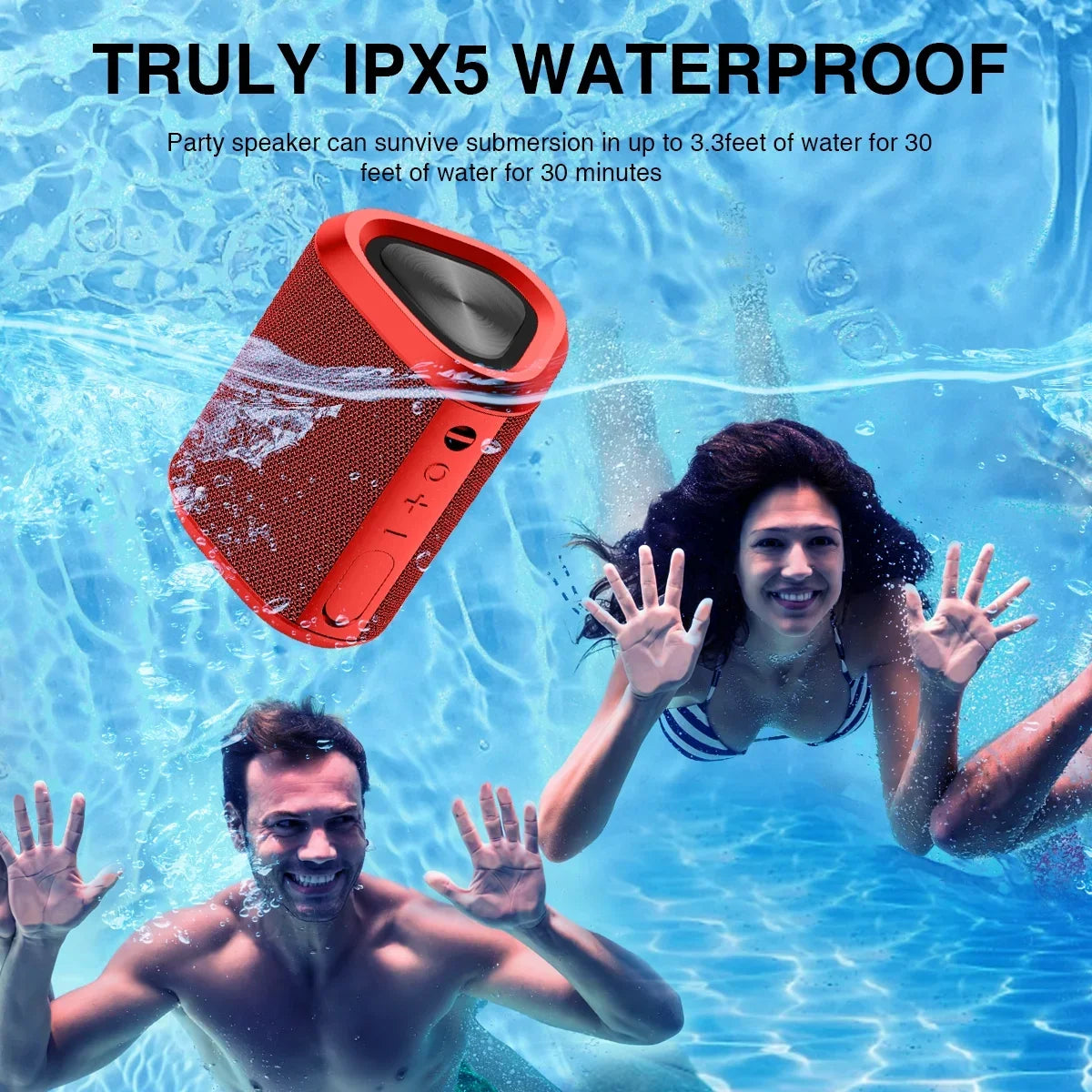Hoey Portable Bluetooth Speaker,Ipx7 Waterproof Outdoor Speaker with 24Hr Playtime,Red