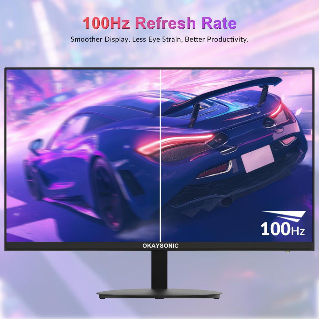 24Inch Office Monitor 100HZ 1Ms, AMD Freesync, 100% Srgb, Eyecare Monitor with Speakers, HDMI VGA & VESA Mount