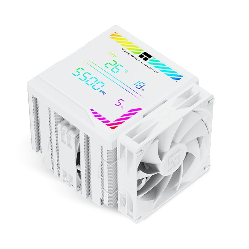 Thermalright Peerless Assassin 140 Digital White CPU Cooler, Double PWM Fans with 1850RPM Speed, Support Intel Lga1700/1851/115X/2011/1200,Amd:Am4/Am5, Computer CPU Cooling,Digital Screen Top Cover