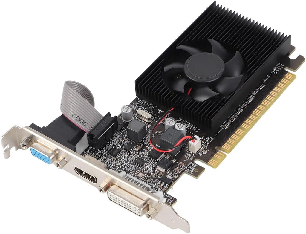 Graphics Card, GT610 1GB 64Bit DDR3 Video Card, PCIE 2.0 VGA DVI Graphics Card with Cooling Fan for Desktop Computer