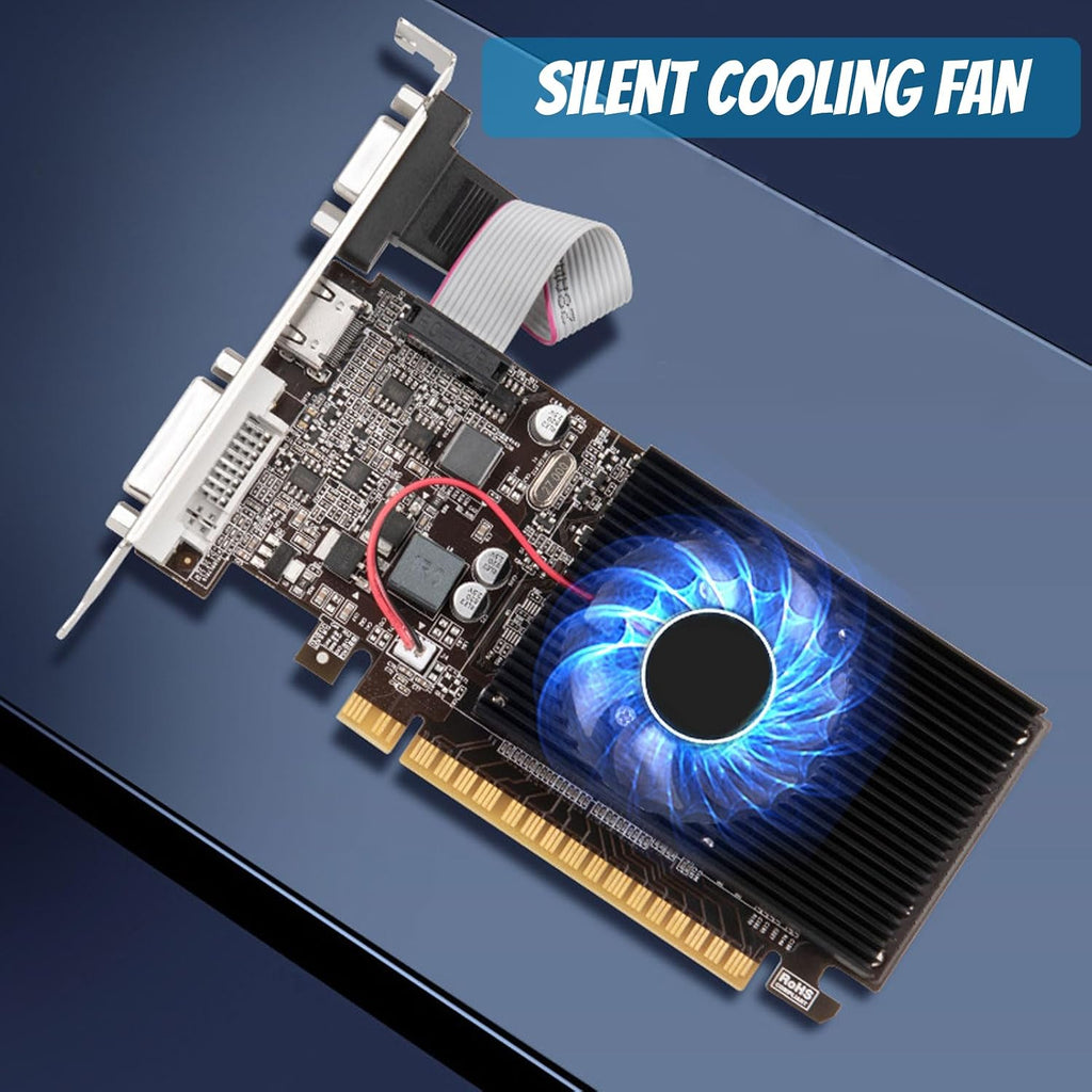GT610 Graphics Card, 2GB 64Bit DDR3 Computer Gaming Graphics Card, DVI VGA, PCI Express 1.1 X 16, Single Cooling Fan, for Computer Desktop