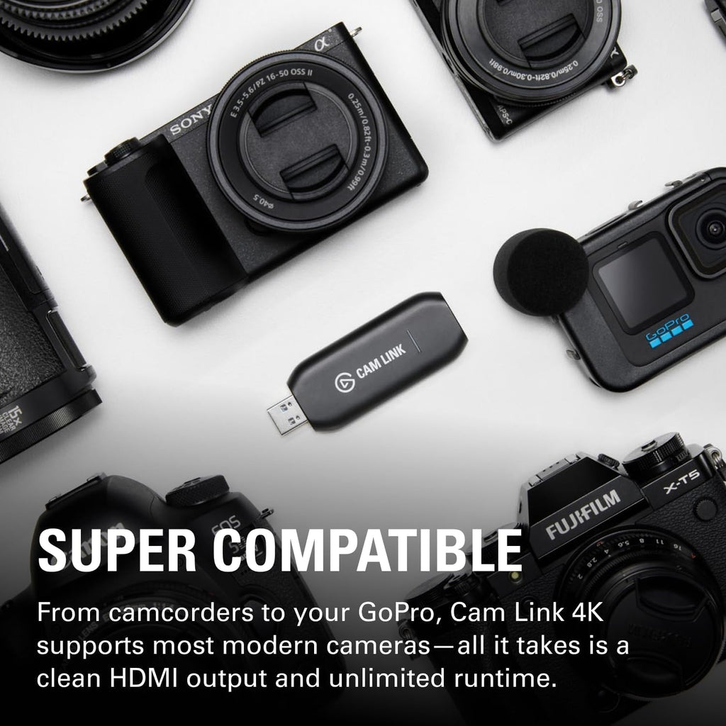Cam Link 4K Capture Card for DSLR, Camcorder, Action Cam | HDMI to USB 3.0, Stream in 1080P60 or 4K30/60, Ultra-Low Latency, Works with OBS, Zoom, Discord, Pc/Mac/Ipad Compatible