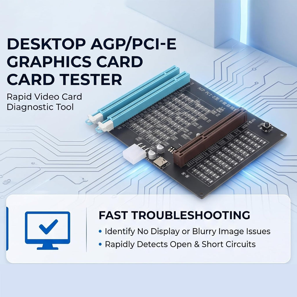 Computer Accessory Graphics Card Tester with Light,Agp PCI E Double Purpose Display Video Graphics Card Tester for Computer Accessory