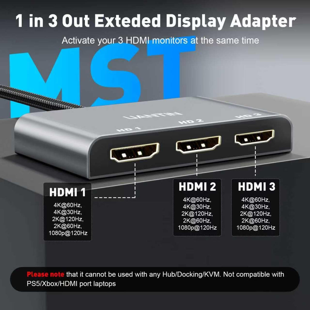 Displayport to HDMI Splitter for 3 Monitors, 4K@60Hz | MST Hub Extended Display Adapter, Triple HDMI Out for Multiple Monitor, Compatible with NVIDIA/ AMD Graphic Card, Laptop, PC