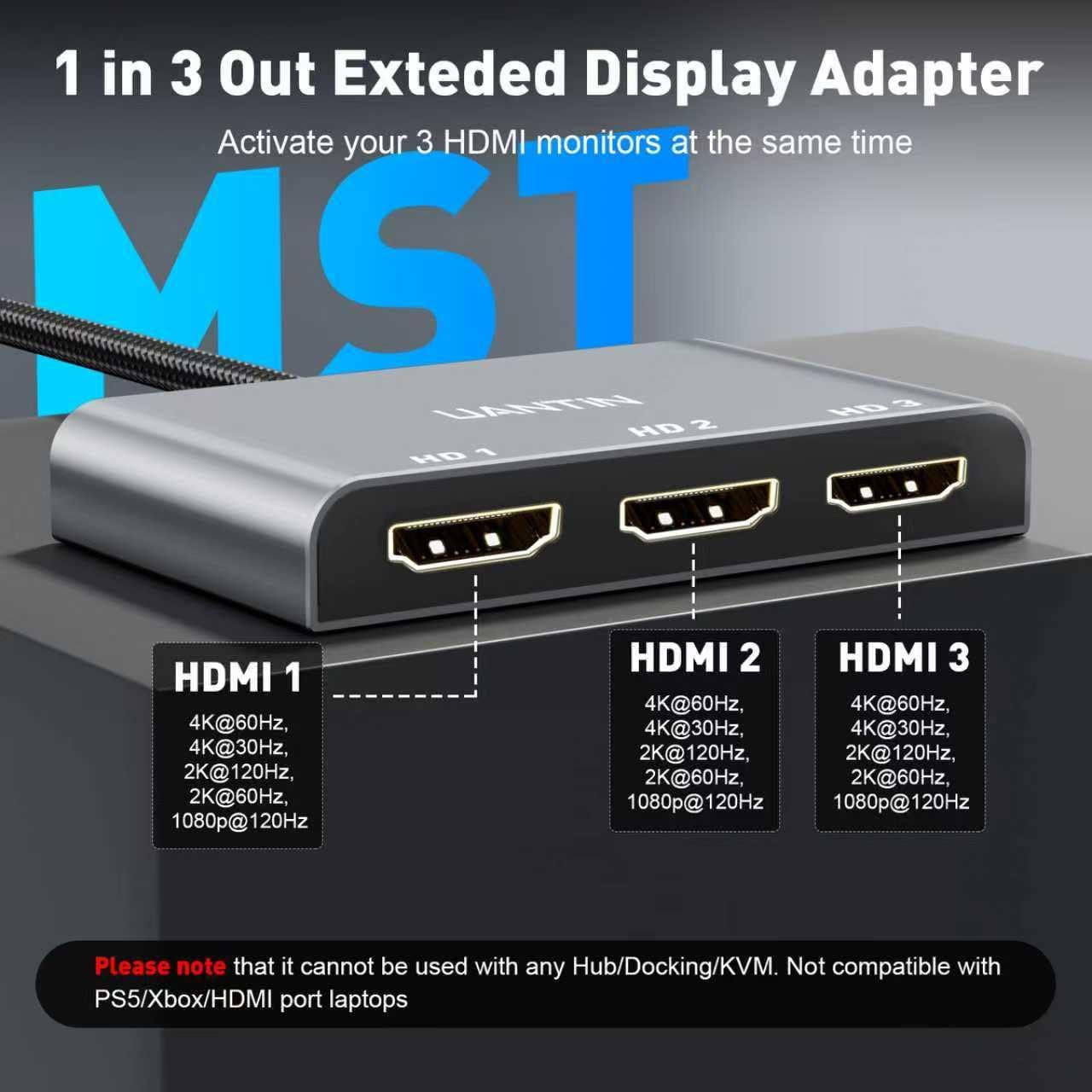 Displayport to HDMI Splitter for 3 Monitors, 4K@60Hz | MST Hub Extended Display Adapter, Triple HDMI Out for Multiple Monitor, Compatible with NVIDIA/ AMD Graphic Card, Laptop, PC