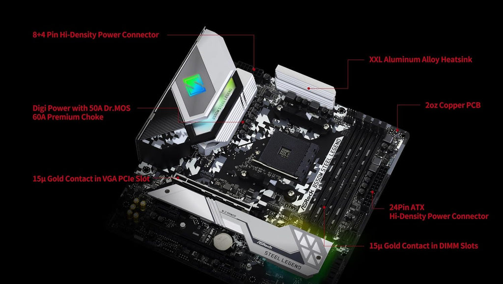 B550M Steel Legend Supports 3Rd Gen AMD AM4 Ryzen™ / Future AMD Ryzen™ Processors Motherboard