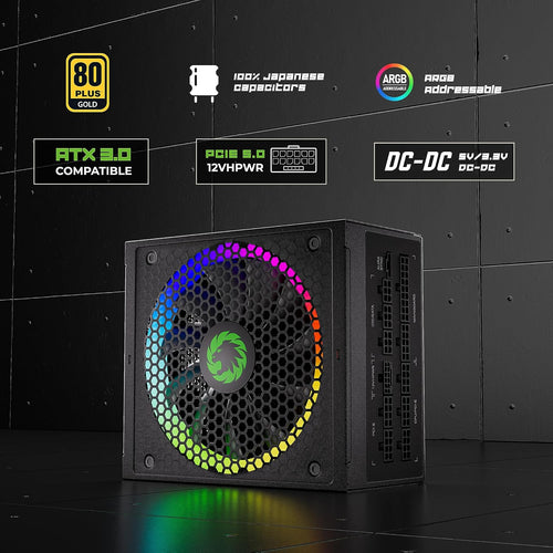 750W Fully Modular ARGB Power Supply, ATX3.0 & PCIE 5.0, 80 plus Gold Certified, 105°C Japanese Caps, ATX Gaming Power Supply