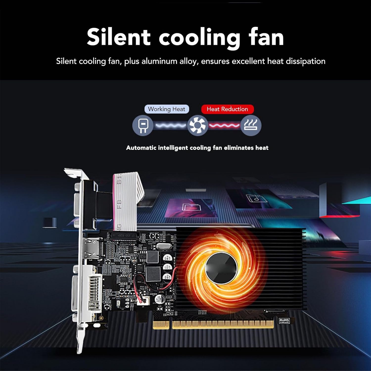 GT730 4GB Gaming Graphics Card, 4GB DDR3 128Bit Discrete Graphics Card, 700Mhz 500Mhz, PCI Express 2.0 X 16, VGA DVI, with Quiet Cooling Fan, for ATX ITX Chassis