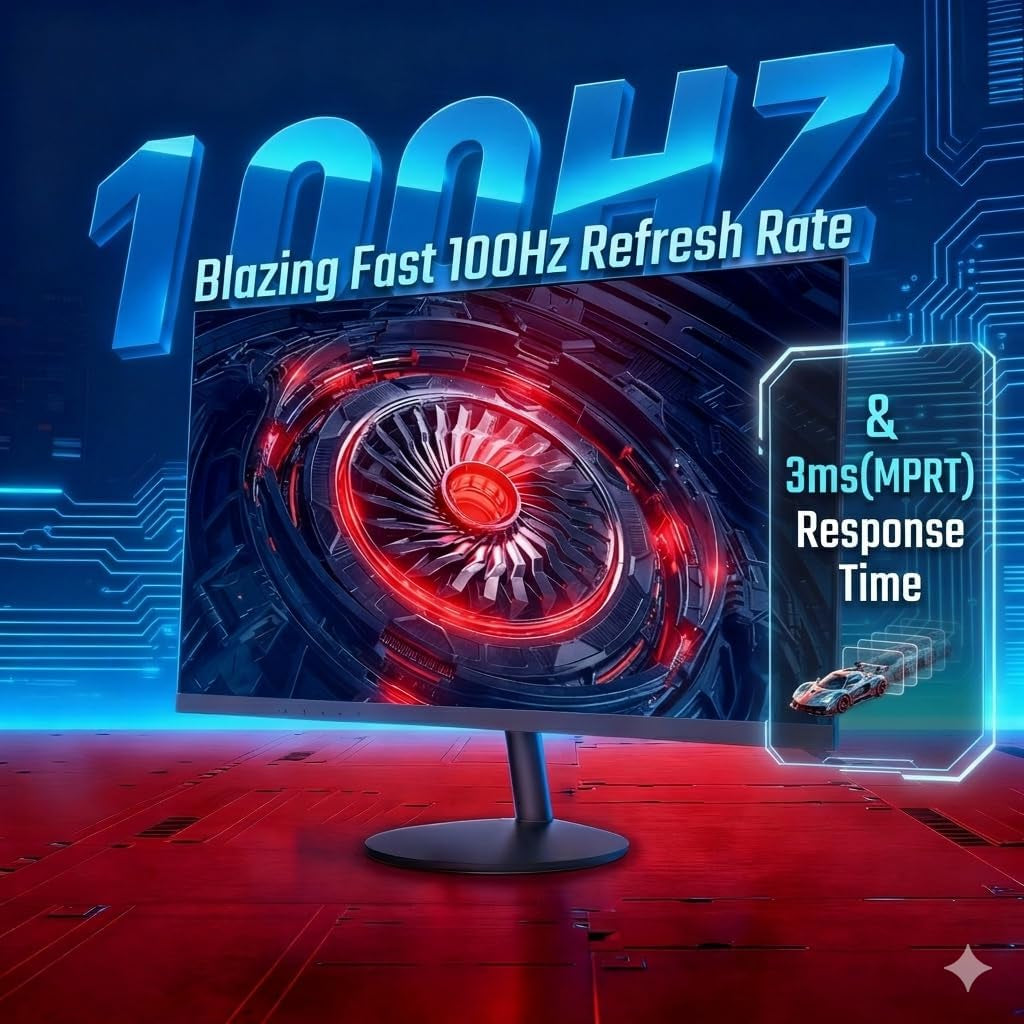 24 Inch Gaming Monitor, FHD 1080P IPS 100Hz, 3Ms Response Time Computer Monitor, HDMI DP PC Monitor with Built-In Speakers, Low Blue Light, VESA Mount, Desktop Monitor for Laptop & Home Office