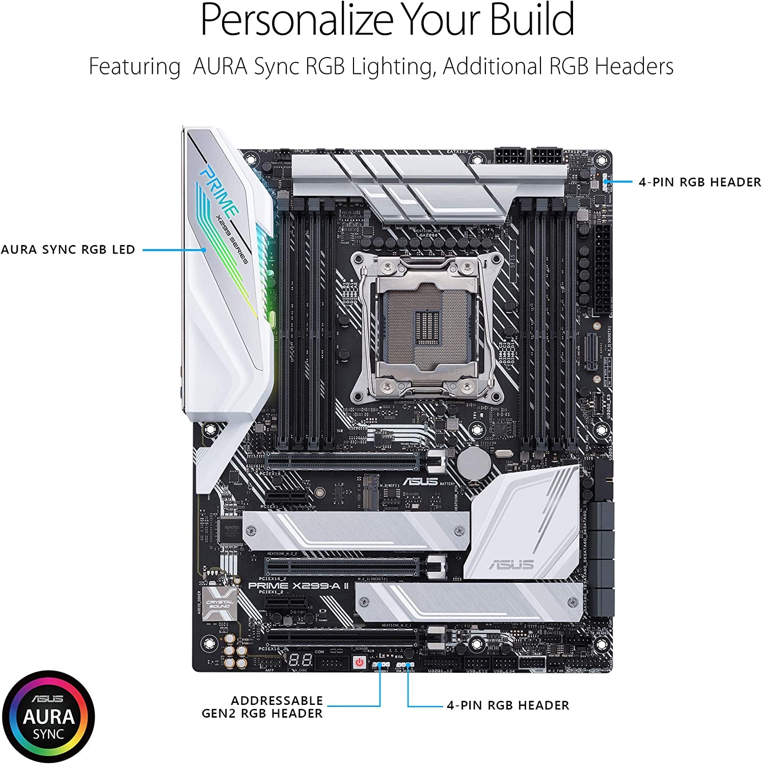 Asus Prime X299- a II ATX Motherboard (Intel X299) LGA 2066, 12 IR3555 Power Stages, DDR4 4266 Mhz, Triple M.2, USB 3.2 Gen 2 Type-C, Intel LAN and Aura Sync RGB Lighting