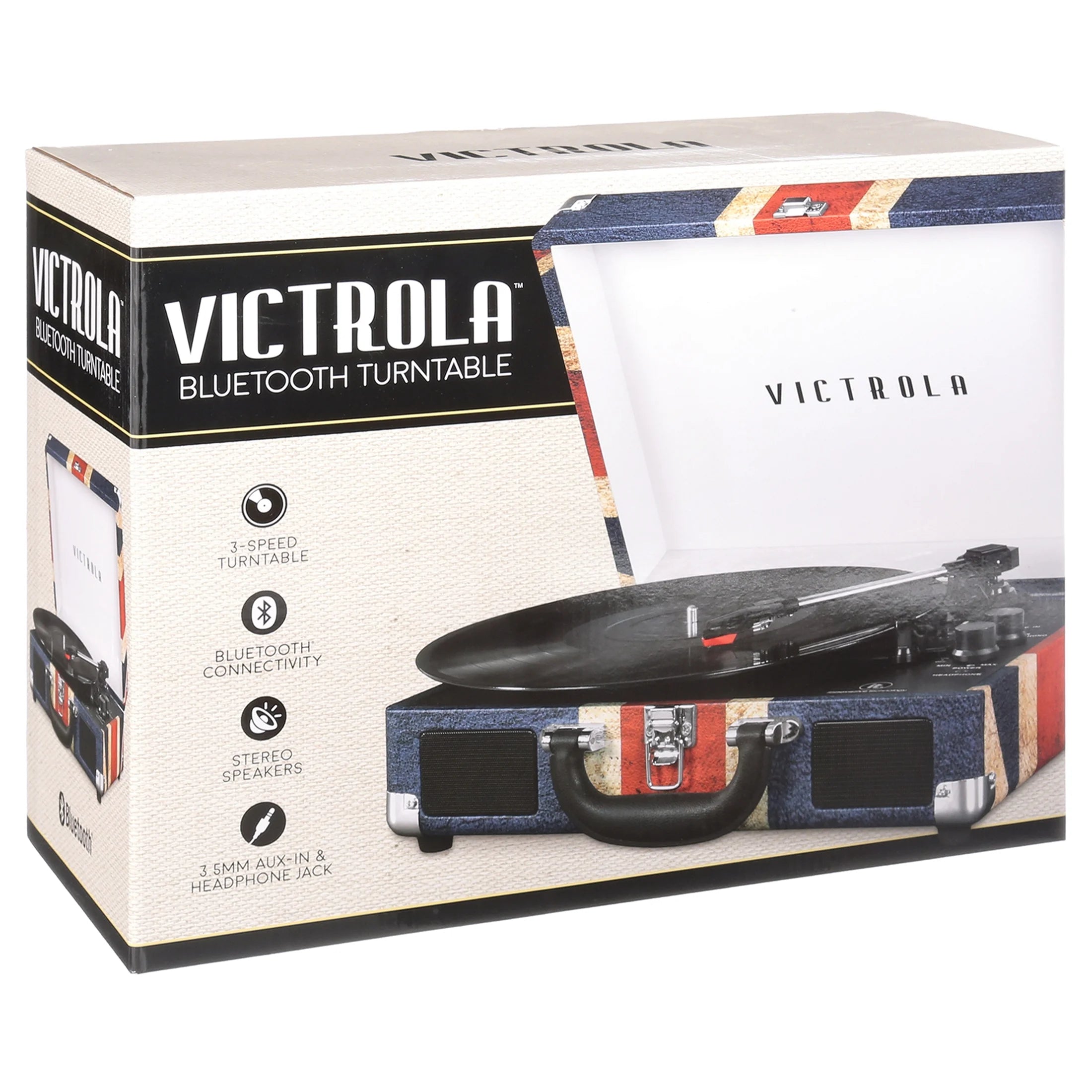 Victrola the Journey Bluetooth Suitcase Record Player with 3-Speed Turntable (Union Jack)