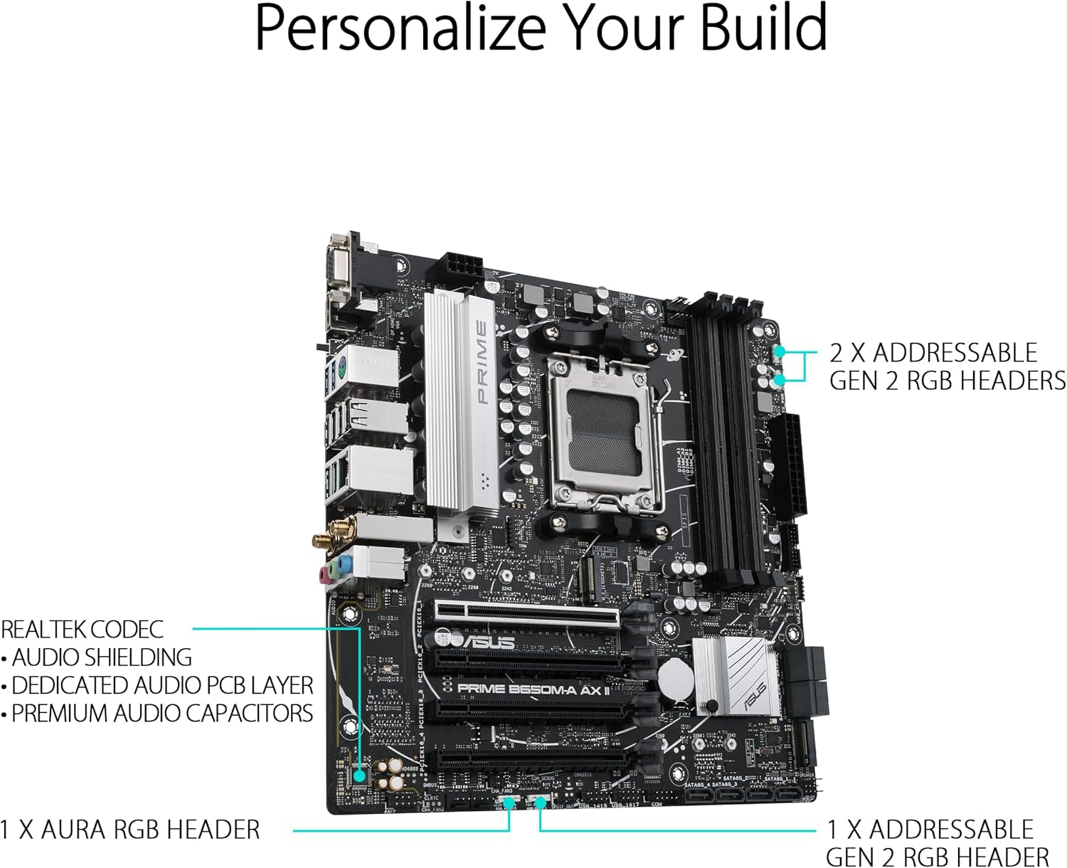 ASUS Prime B650M-A AX II AMD B650 AM5 Ryzen™ Desktop 9000 8000 & 7000 Micro-Atx Matx Motherboard, DDR5, Pcie 5.0 M.2, 2.5Gb LAN, Wi-Fi 6, Displayport, HDMI®, USB 3.2, USB 3.2 Type-C®, BIOS Flashback™