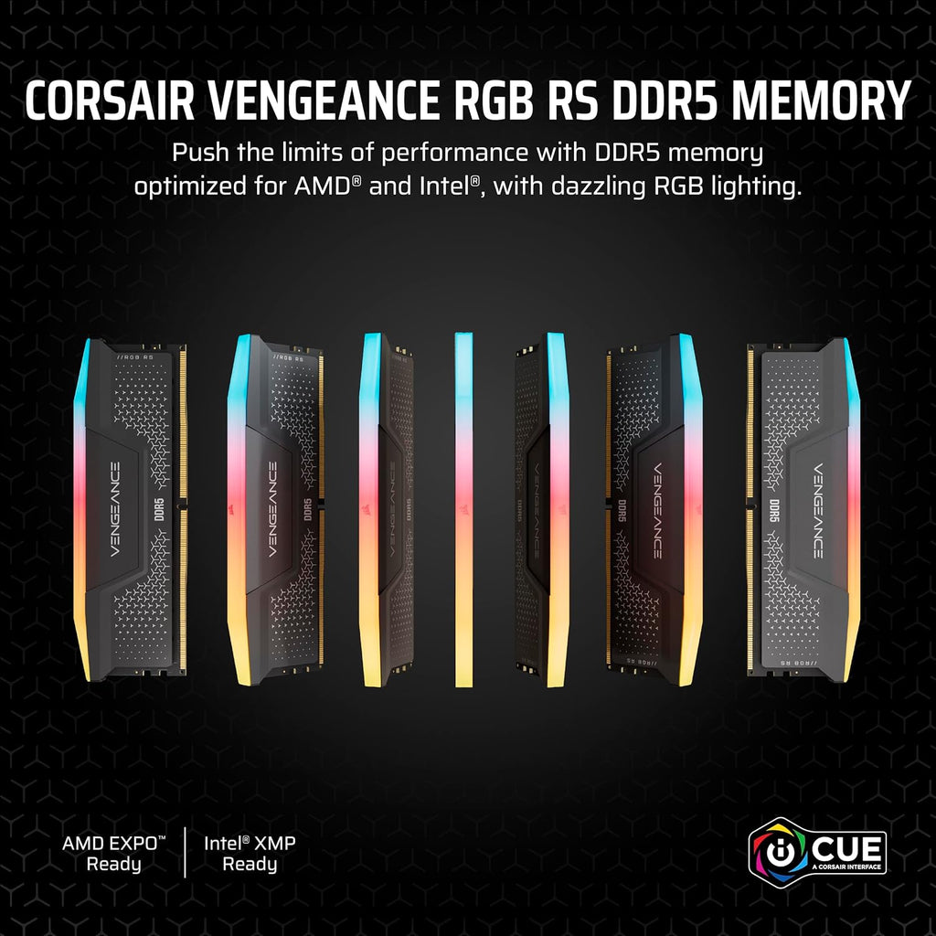 CORSAIR Vengeance RGB RS DDR5 RAM 16GB (2X8Gb) up to 6000Mhz CL36-44-44-96 1.35V AMD EXPO Intel XMP Computer Desktop Memory – Gray (CMG16GX5M2E6000Z36)