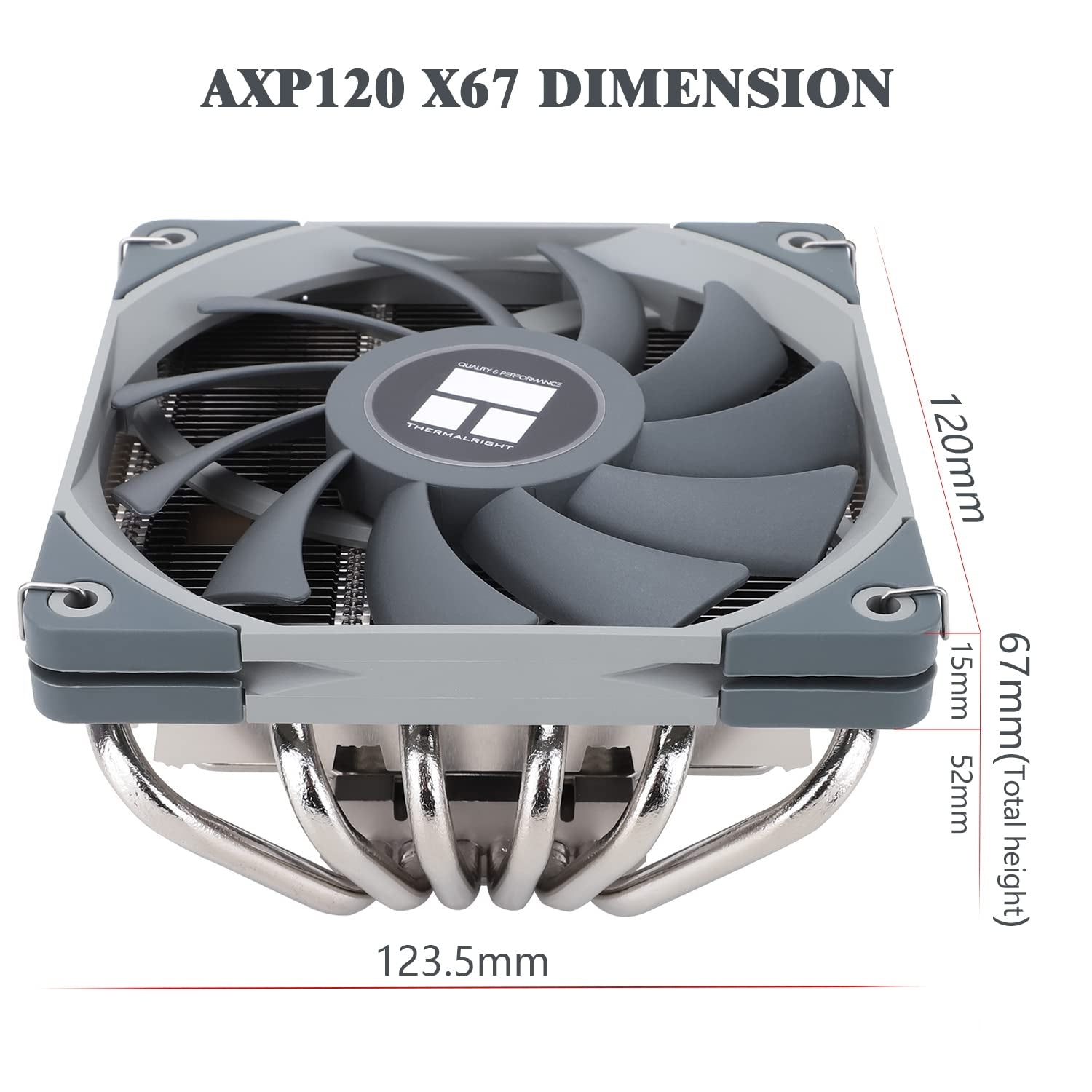 AXP120-X67 Low Profile CPU Air Cooler with Quite 120Mm TL-C12015 PWM Fan, 6 Heat Pipes, 67Mm Height, for AMD Am4/Intel LGA 1700/1150/1151/1155/1851/1200/2011/2066