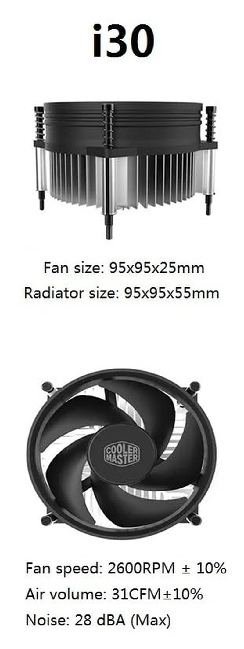 Cooler Master I30 CPU Cooler - 92Mm Low Noise Cooling Fan & Heatsink (RH-I30-26FK-R1)- for Intel Socket LGA 1150/1151 / 1155/1156 (I30)