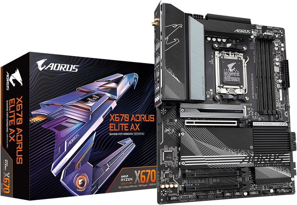 GIGABYTE X670 AORUS Elite AX AMD AM5 ATX Motherboard, Support Ryzen 9000/8000/7000 Series, DDR5, 8+8 Power Phase, 4X M.2, Pcie 5.0, USB-C 3.2 Gen2X2, WIFI6E, 2.5Gbe, Ez-Latch, Q-Flash, Smart Fan 6
