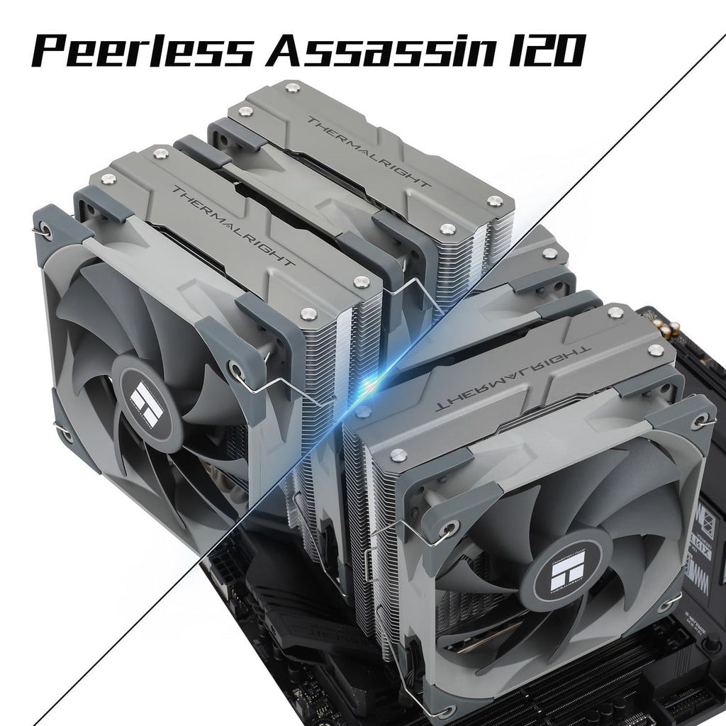 Peerless Assassin 120 CPU Air Cooler, 6 Heat Pipes, Dual 120Mm TL-C12 PWM Fan, Aluminium Heatsink Cover, AGHP Technology, for AMD Am4/Am5/Intel LGA 1700/115X/1851/1200/2011/2066 (PA120