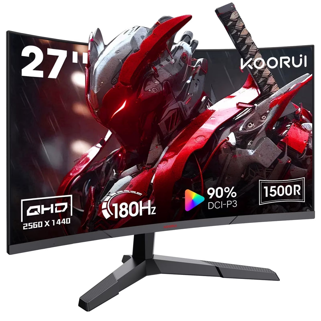 KOORUI 27 Inch 1440P Curved Gaming Monitor, 180Hz QHD Computer Monitor, 1Ms Adaptive-Sync, Hdmi/Displayport, 27E6QCA