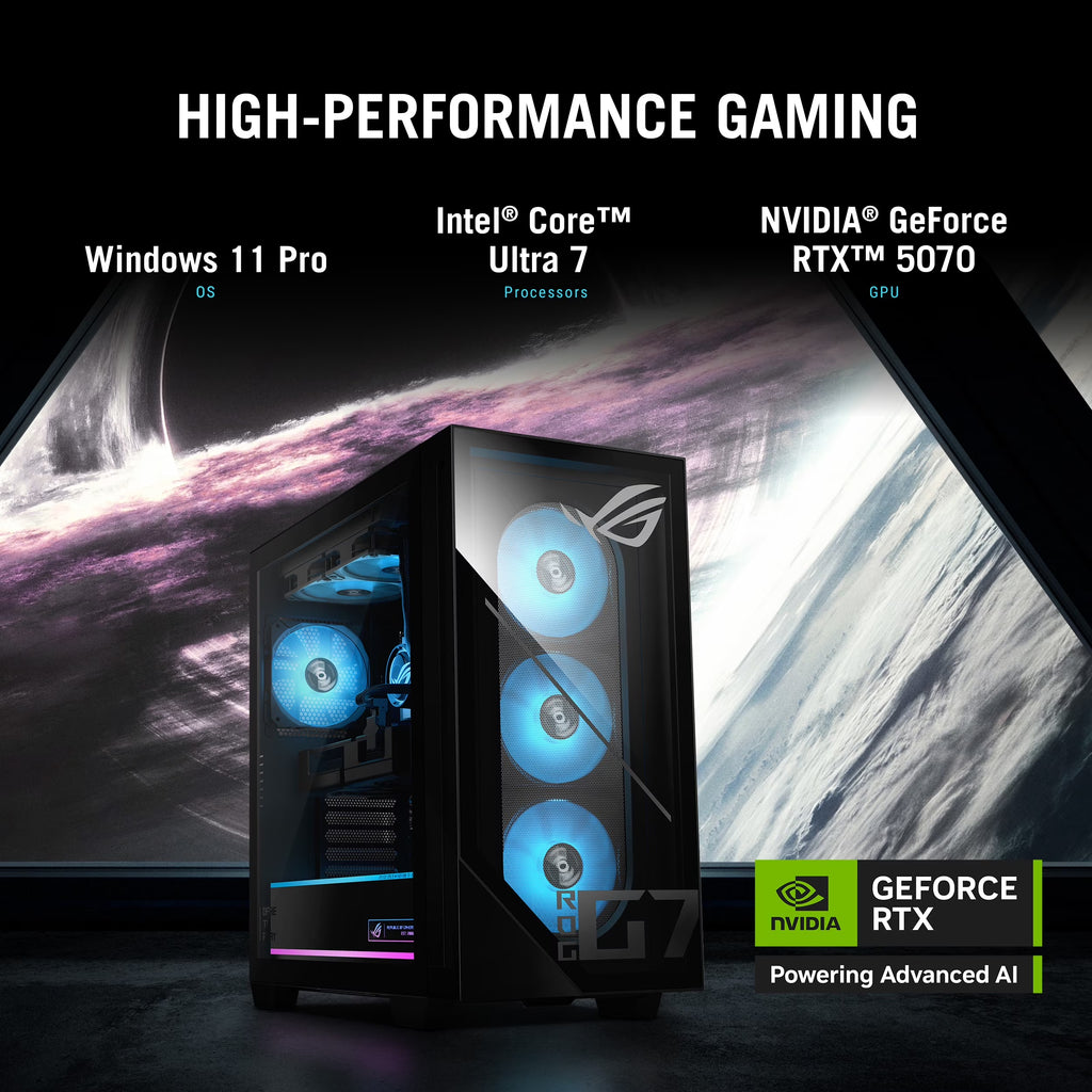ASUS ROG G700 (2025) Gaming Desktop PC, Intel® Core™ Ultra 7 265F, NVIDIA® Geforce RTX™ 5070, 1TB SSD, 32GB RAM, Windows 11 Pro, G700TF-XS776