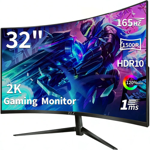 32 Inch Curved Monitor,1440P VA Screen 165Hz, 1500R Curved Gming Monitor,Computer Monitor 1Ms,Freesync & G-Sync, HDR10, 120% Srgb Coverage, DP/HDMI, PC Monitor VESA Mount Compatible