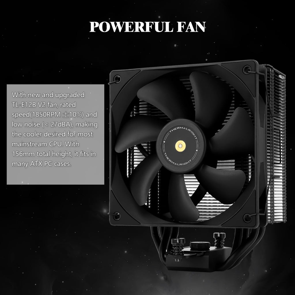 Assassin Spirit 120 EVO Dark CPU Cooler,Tl-E12B V2 PWM Quiet Fan with 1850RPM, Speed,Cpu Air Cooler, Computer Black Heatsink Cooling, Support Am4/Am5,Intel 1700/1851/1150/1151/1155/1200