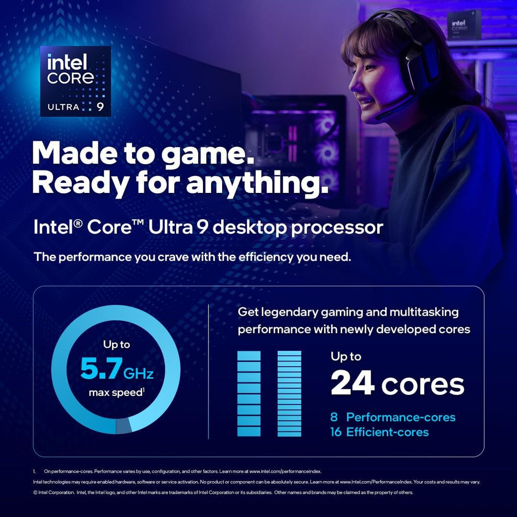 Intel® Core™ Ultra 9 Processor 285K 24 Cores (8 P-Cores + 16 E-Cores) up to 5.7 Ghz