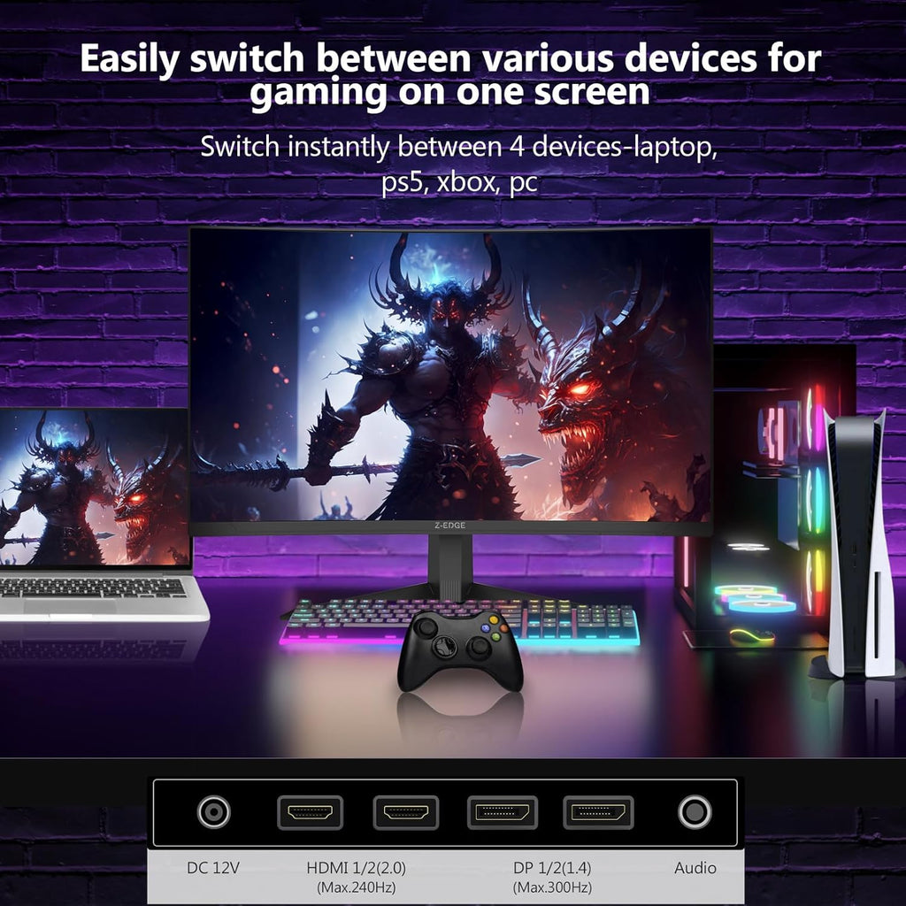 Z-Edge 27 Inch Curved Gaming Monitor, 1080P, 240Hz/300Hz Computer Monitor | UG27S 1500R Curved Screen for Office & Gaming, 1Ms, Freesync, Low Blue Light, 16.7M Colors, Dual DP & HDMI, Metal Stand