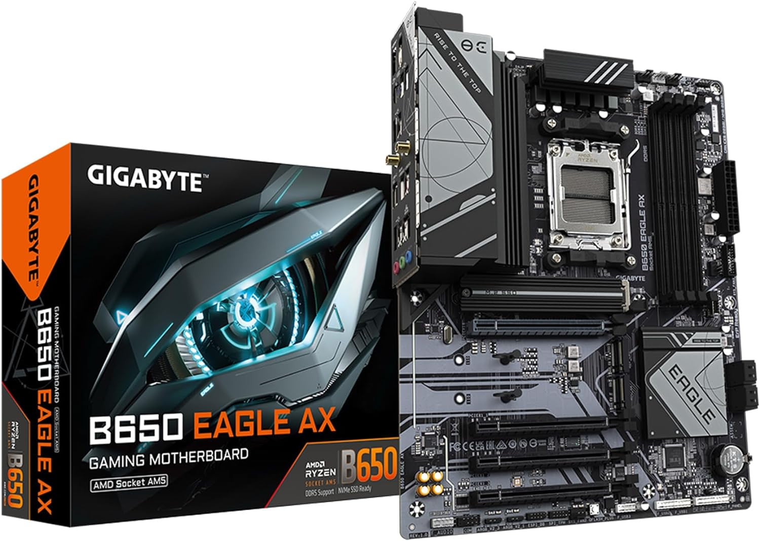 GIGABYTE B650 Eagle AX AM5 LGA 1718 ATX Motherboard, DDR5, Triple M.2 Slots (1X Pcie 5.0, 2X Pcie 4.0), USB 3.2 Gen2X2 Type-C, Wifi 6E, Realtek Gbe LAN