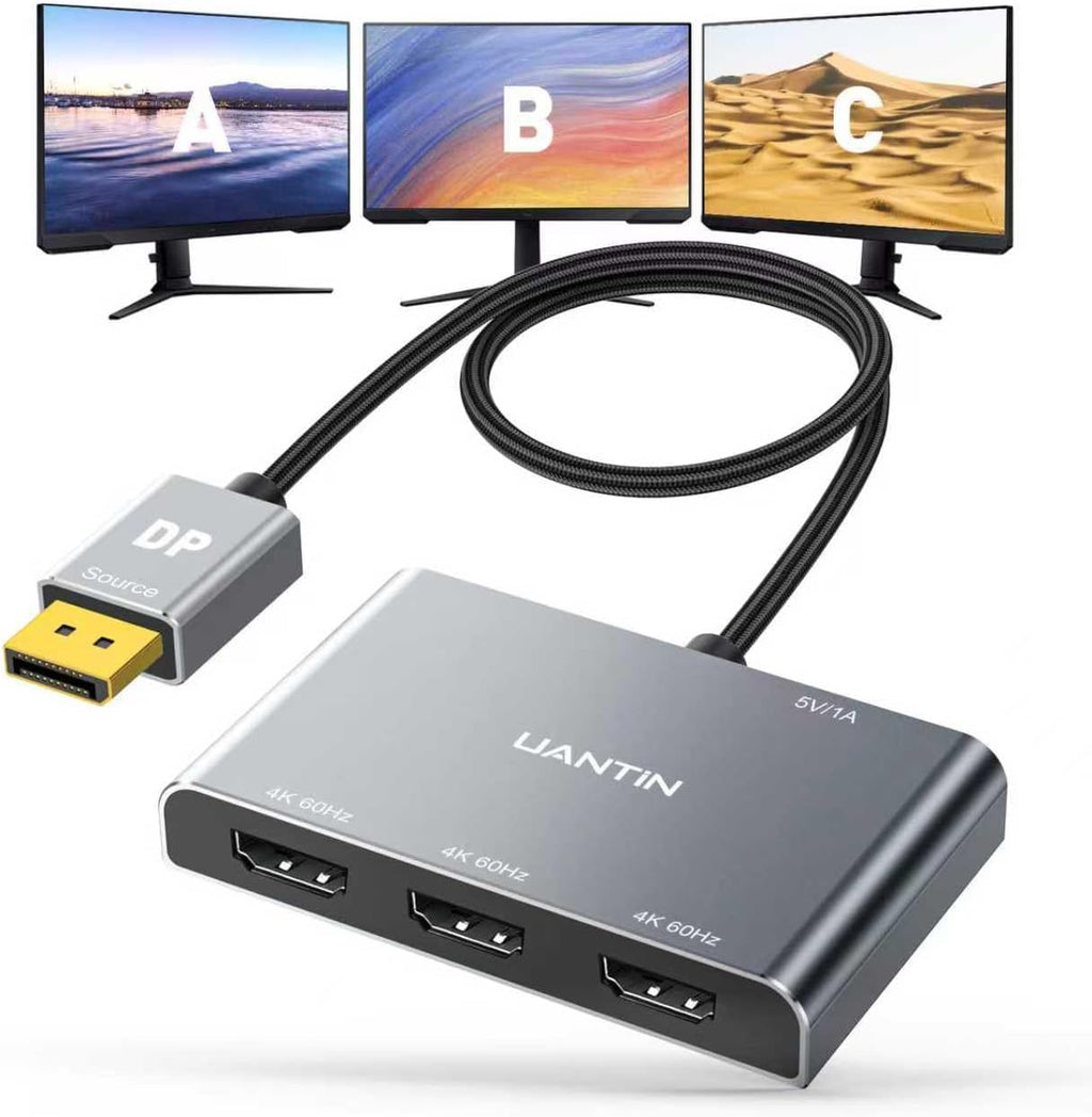 Displayport to HDMI Splitter for 3 Monitors, 4K@60Hz | MST Hub Extended Display Adapter, Triple HDMI Out for Multiple Monitor, Compatible with NVIDIA/ AMD Graphic Card, Laptop, PC