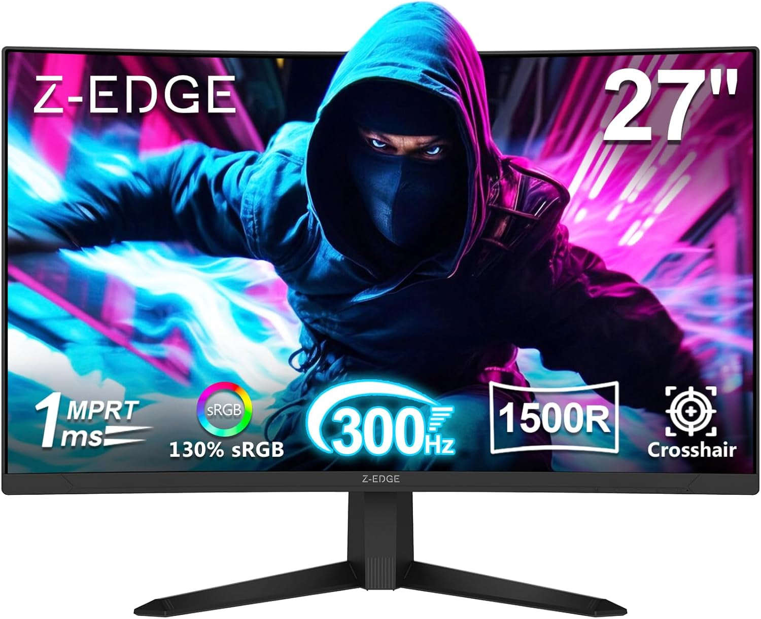 Z-Edge 27 Inch Curved Gaming Monitor, 1080P, 240Hz/300Hz Computer Monitor | UG27S 1500R Curved Screen for Office & Gaming, 1Ms, Freesync, Low Blue Light, 16.7M Colors, Dual DP & HDMI, Metal Stand